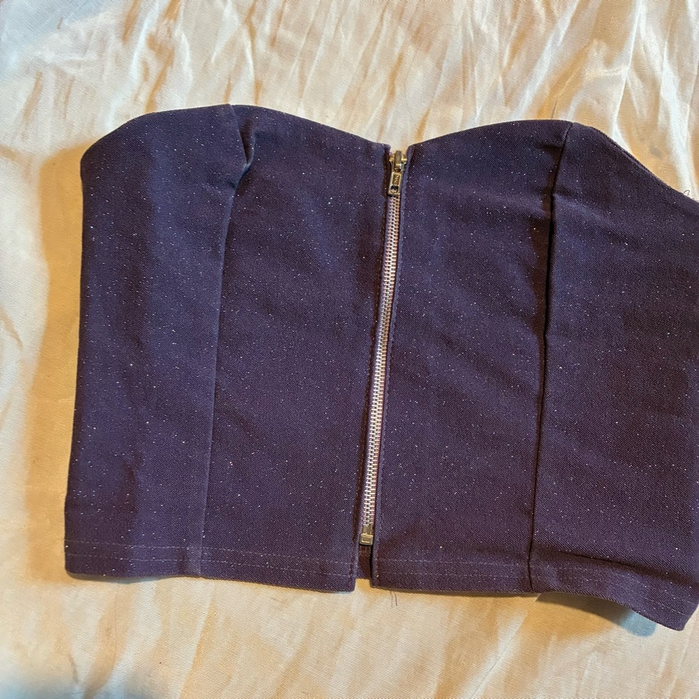 XL Vintage 80s Fredrick's of Hollywood purple glitter bustier corset crop top